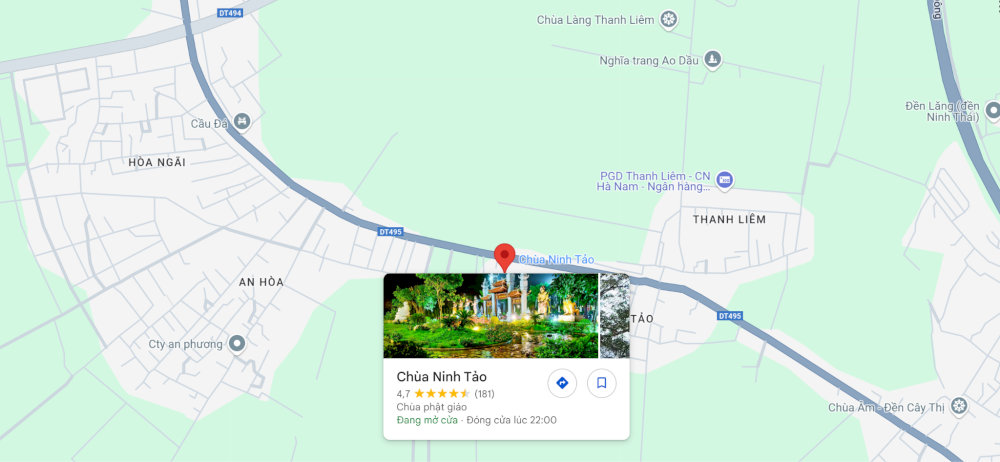 Chùa Ninh Tảo tọa lạc ở giữa cánh đồng thuộc thị trấn Tân Thanh